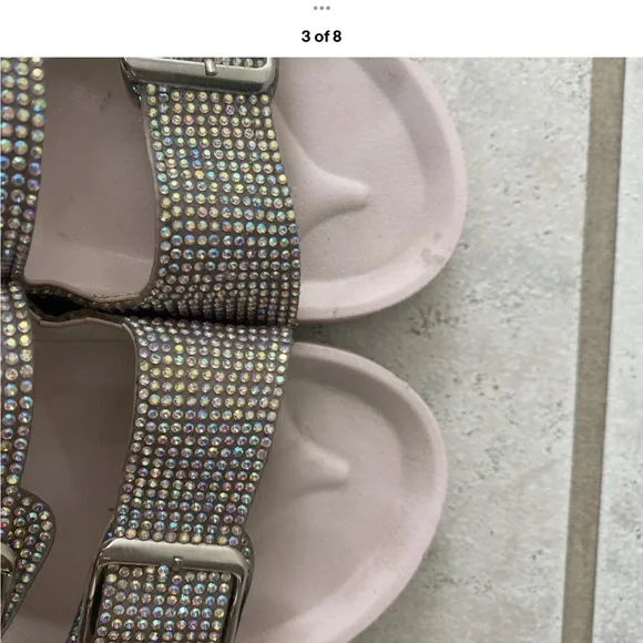 MADDEN GIRL Women's Blush Rhinestone Embellished Teddy Slip Ons Slide Sandals 6 - Picture 3 of 5